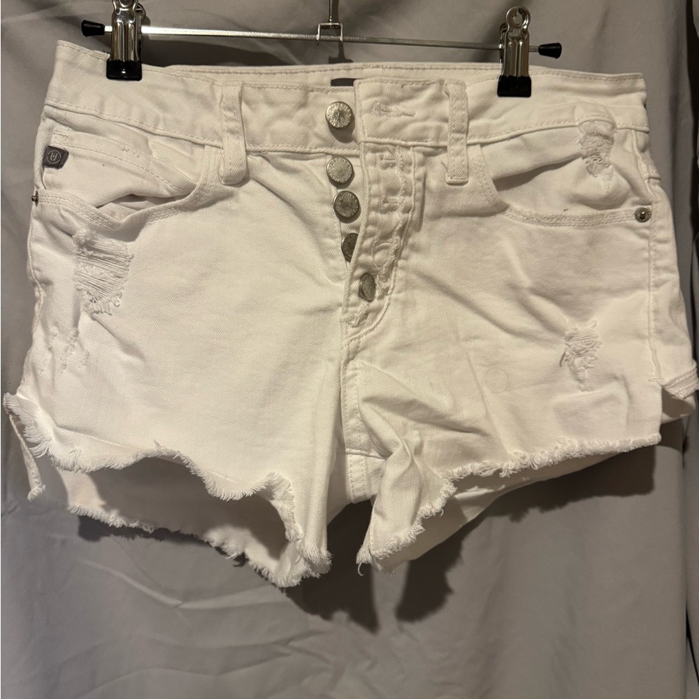 Just USA White Distressed Button-Fly Denim Shorts